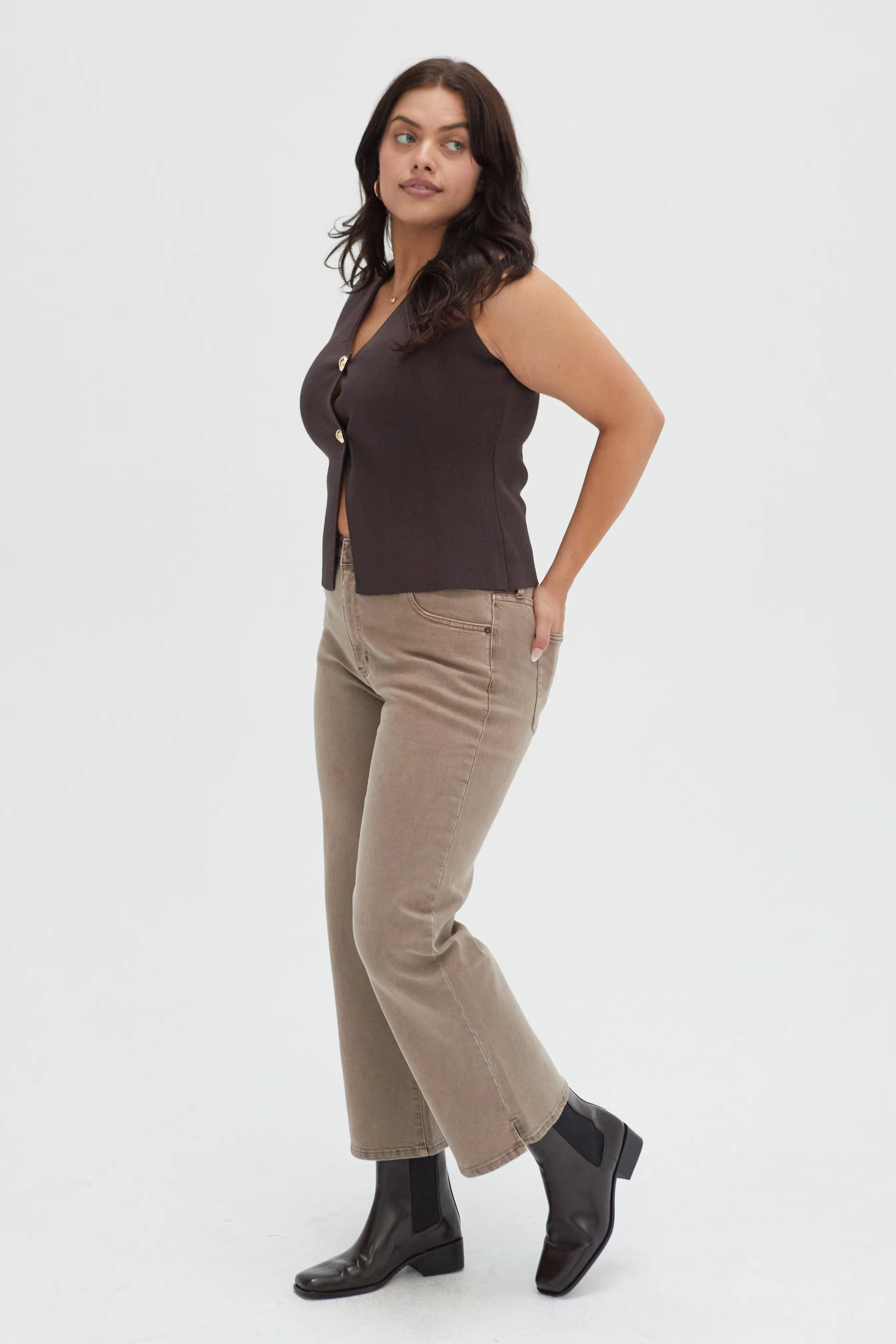 Addington High Rise Wide Leg Crop Brown Overdye