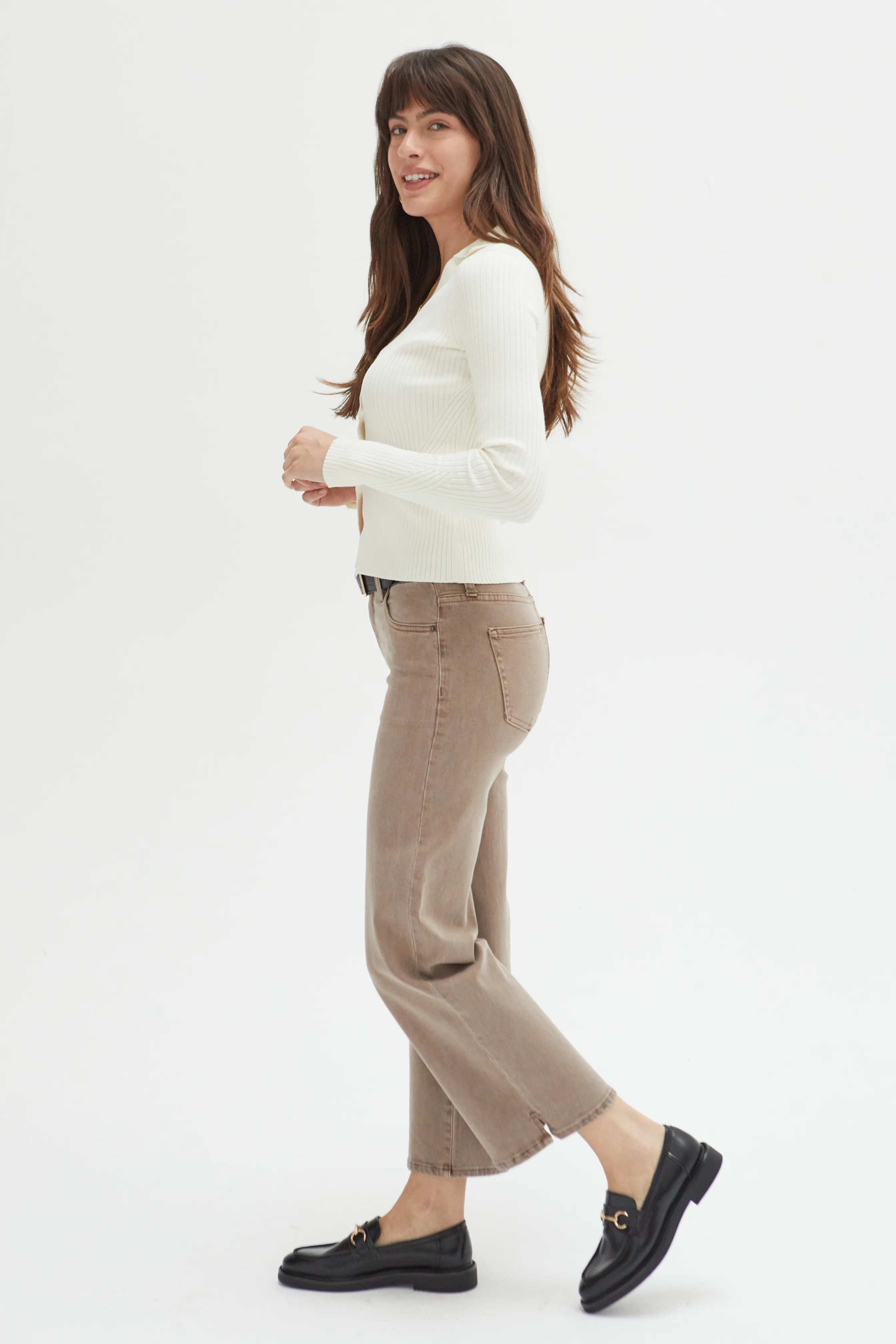 Addington High Rise Wide Leg Crop Brown Overdye