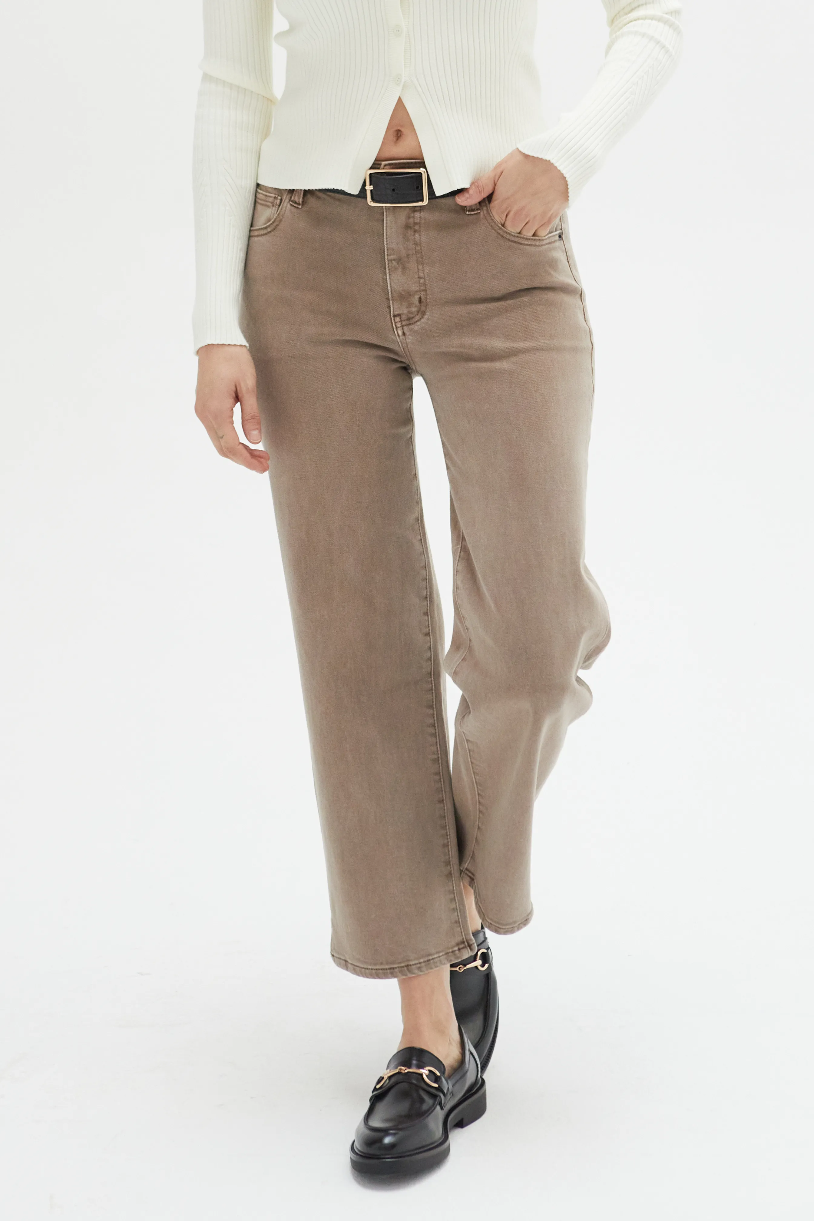 Addington High Rise Wide Leg Crop Brown Overdye