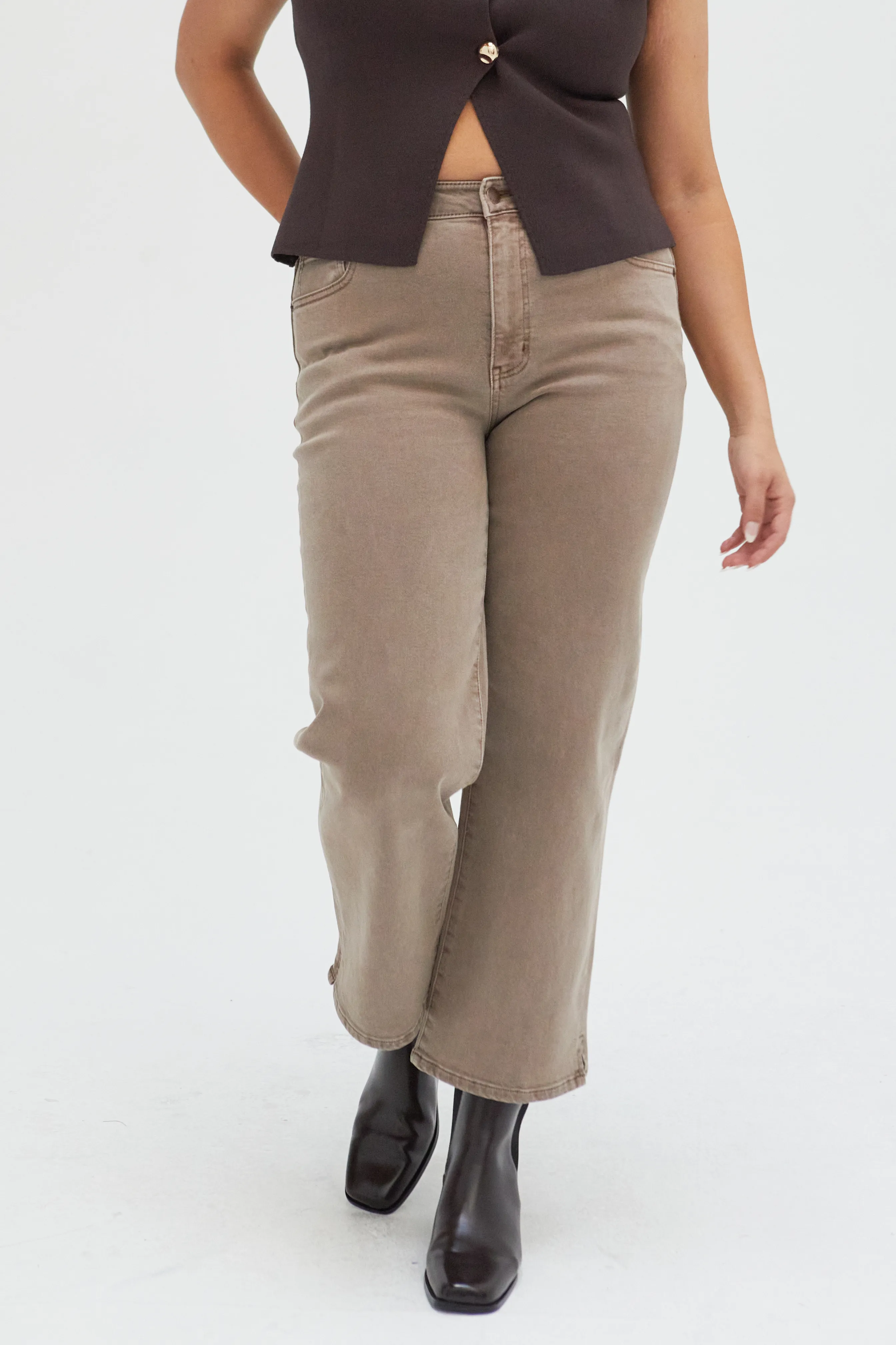 Addington High Rise Wide Leg Crop Brown Overdye