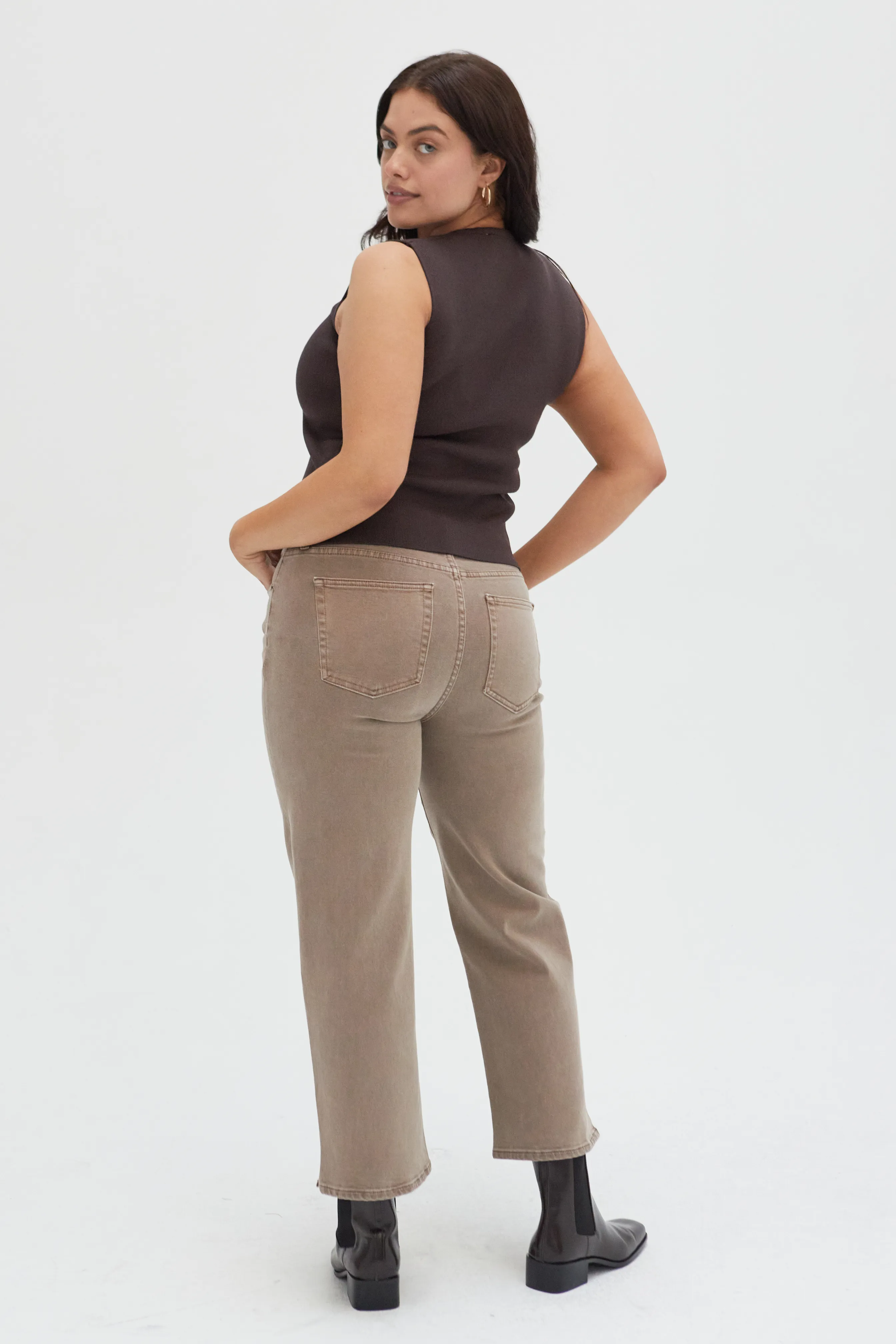 Addington High Rise Wide Leg Crop Brown Overdye