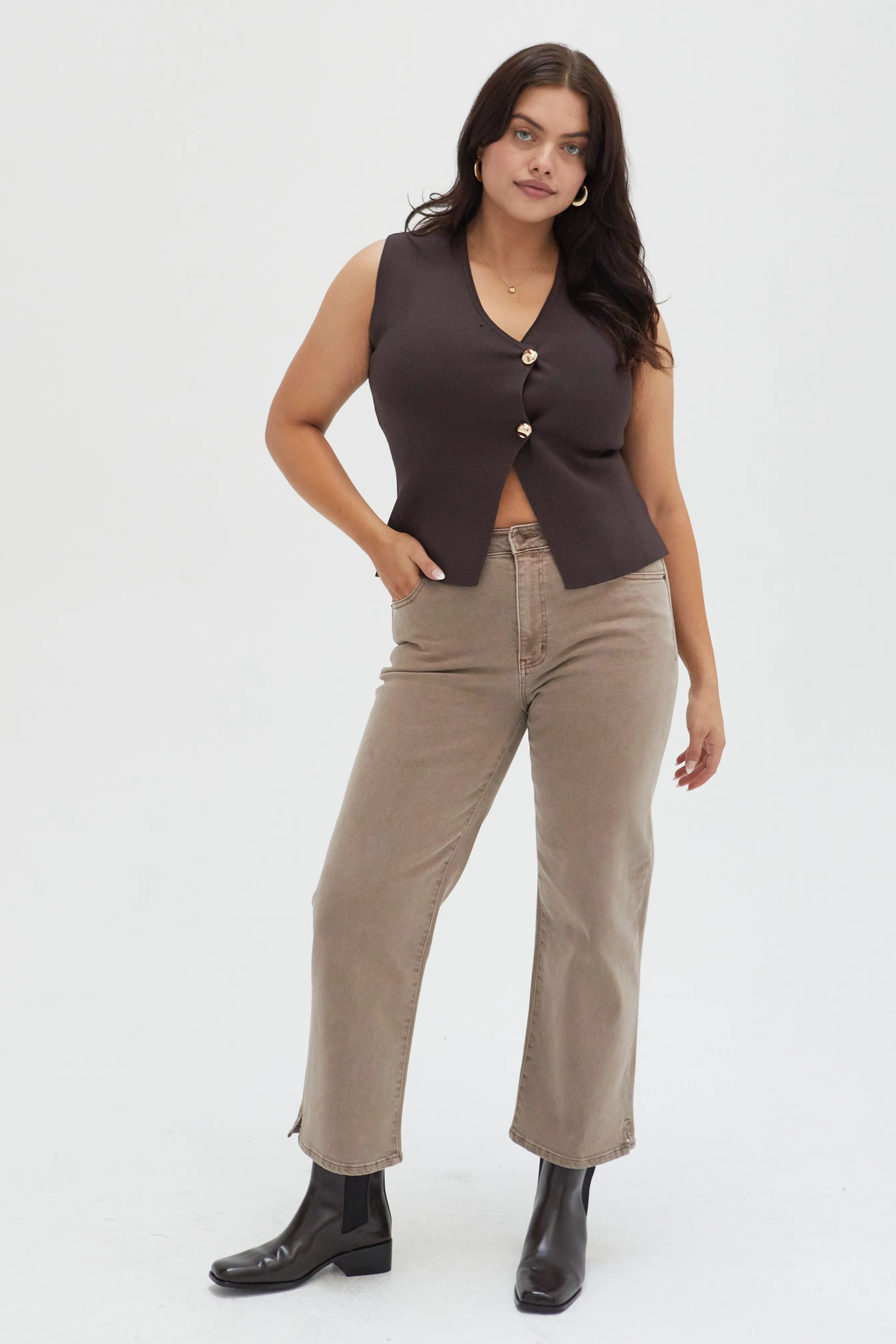 Addington High Rise Wide Leg Crop Brown Overdye