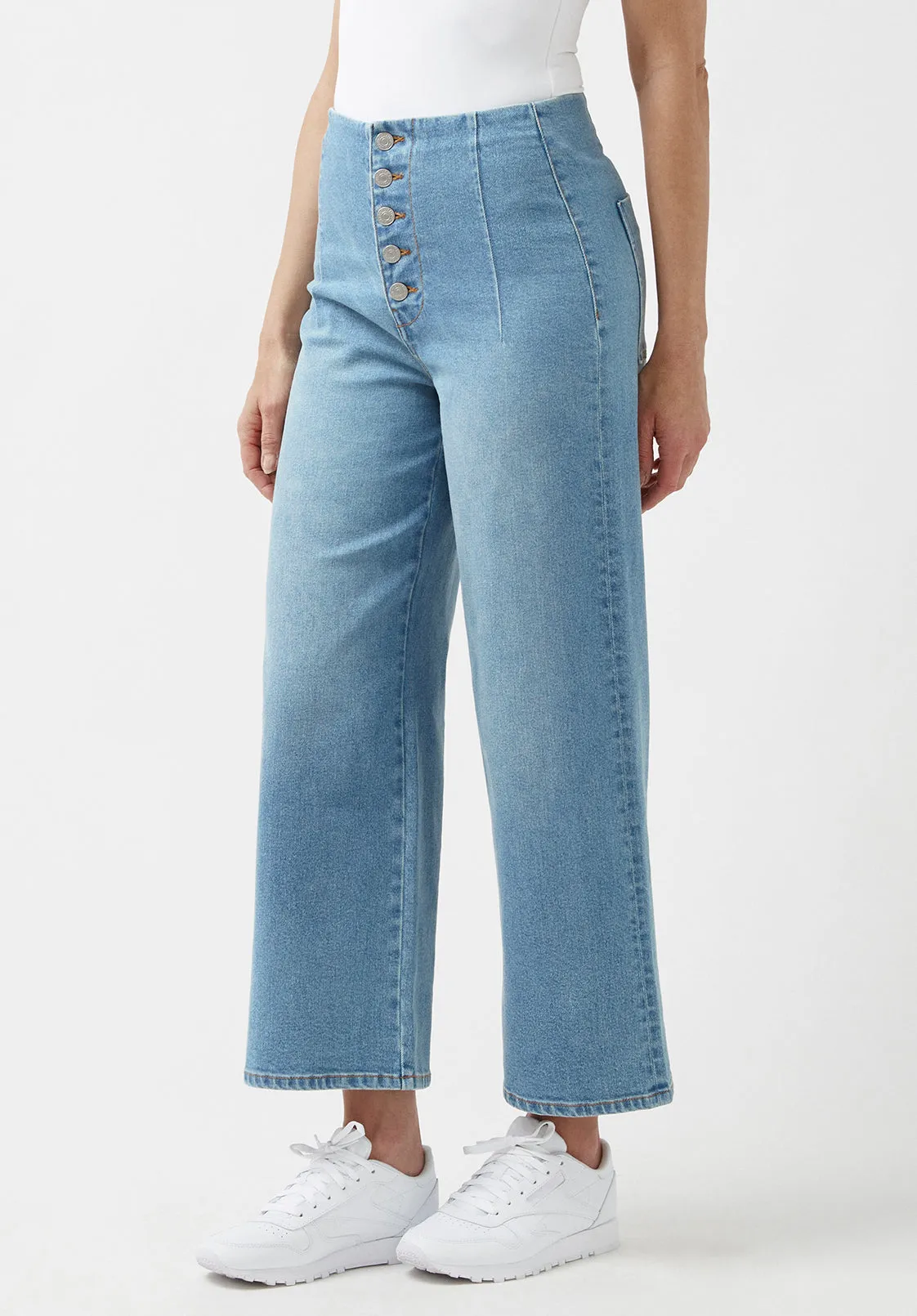 Adela Women's High Rise Cropped Jeans with Buttoned Fly, Medium Blue - BL15874