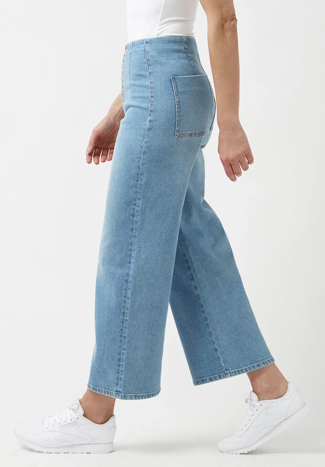 Adela Women's High Rise Cropped Jeans with Buttoned Fly, Medium Blue - BL15874