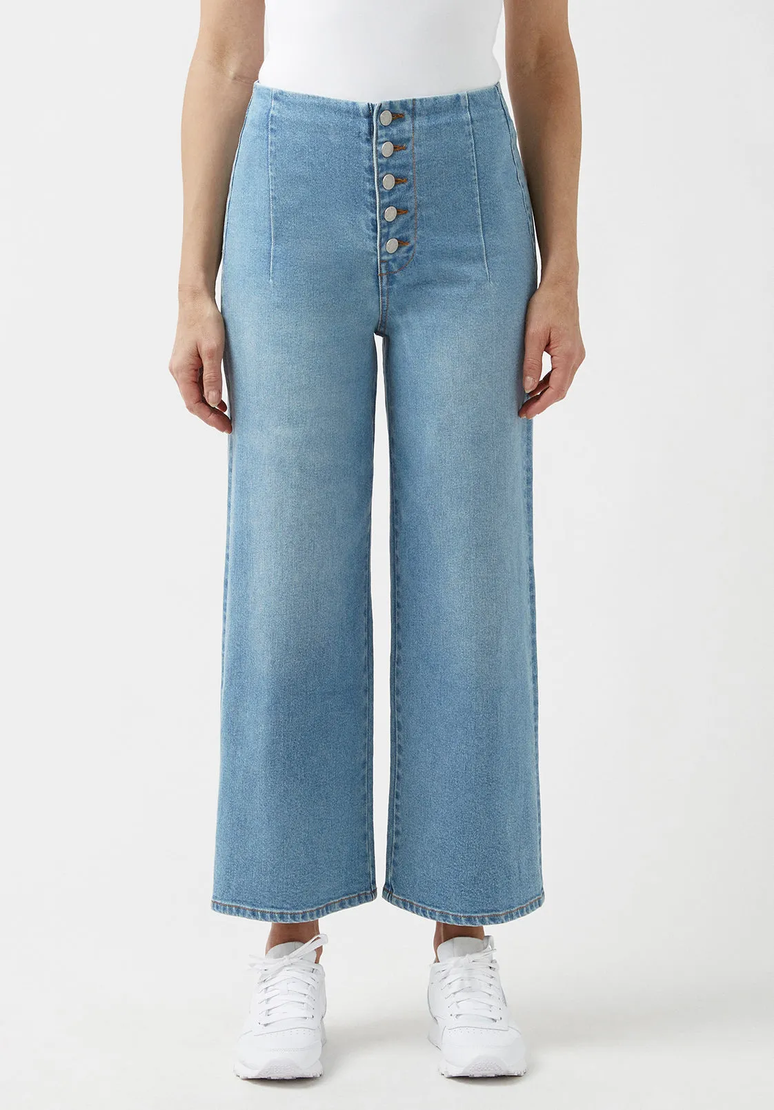 Adela Women's High Rise Cropped Jeans with Buttoned Fly, Medium Blue - BL15874