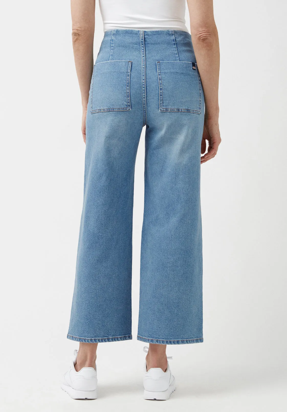 Adela Women's High Rise Cropped Jeans with Buttoned Fly, Medium Blue - BL15874