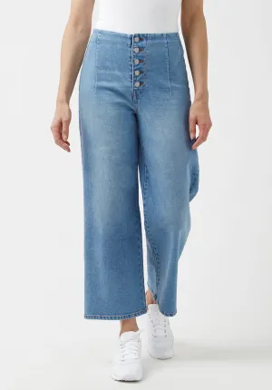 Adela Women's High Rise Cropped Jeans with Buttoned Fly, Medium Blue - BL15874