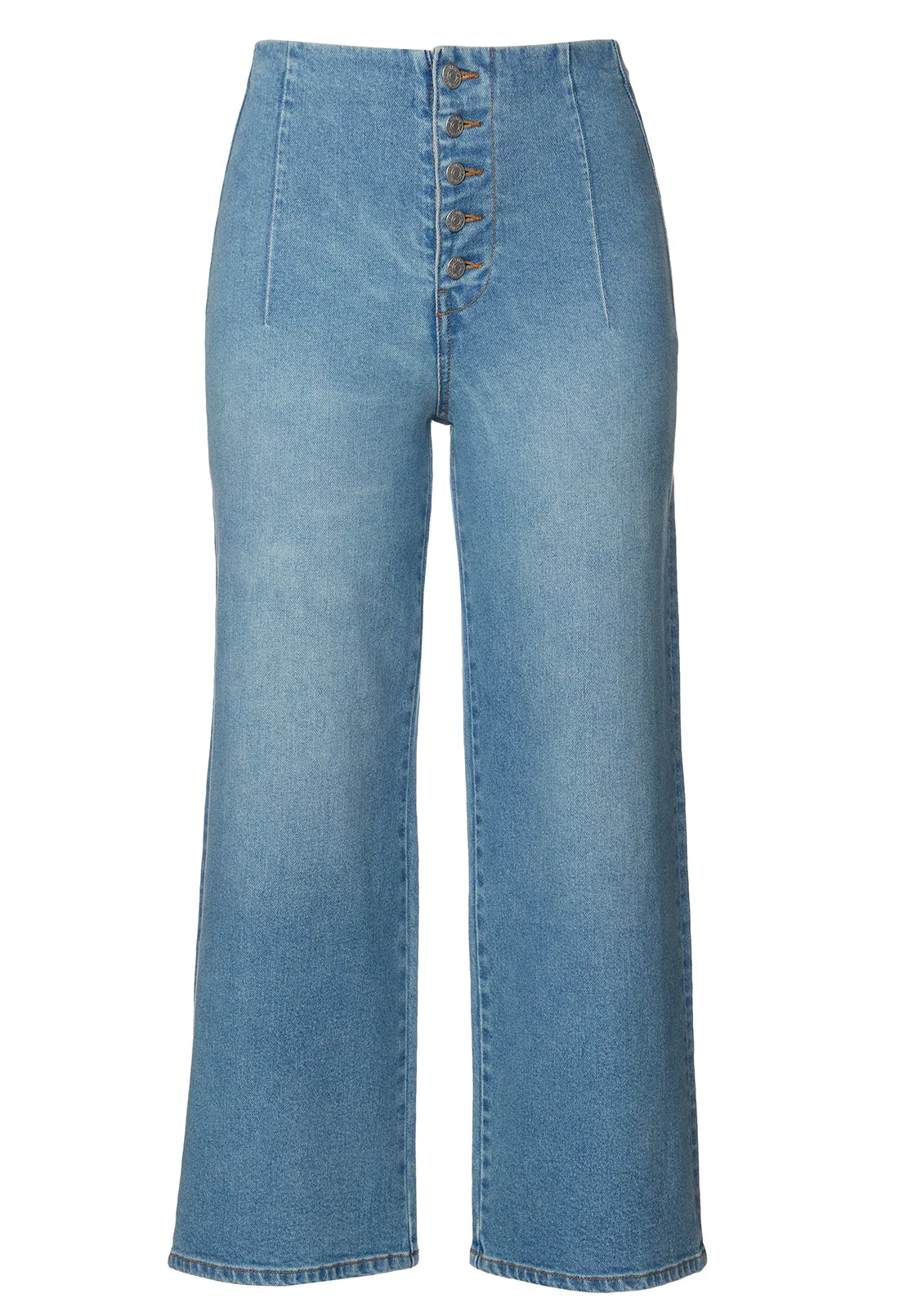 Adela Women's High Rise Cropped Jeans with Buttoned Fly, Medium Blue - BL15874