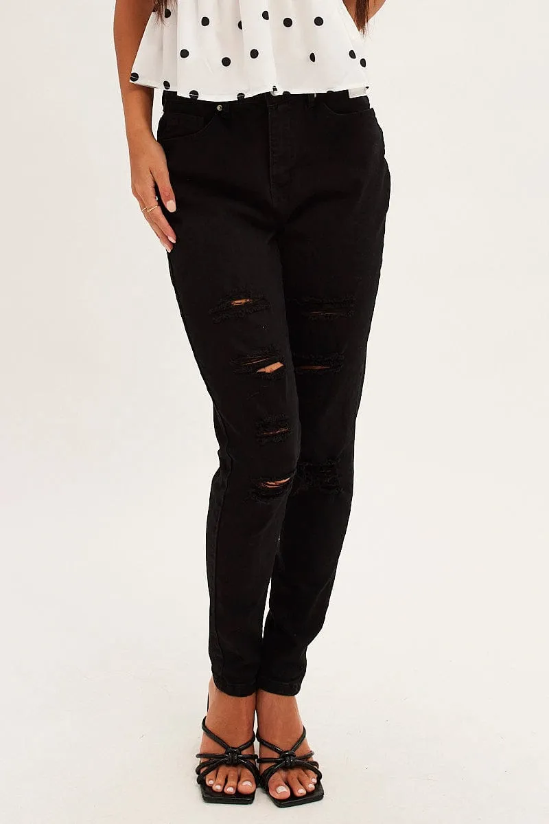 Black Skinny Denim Jeans High Rise