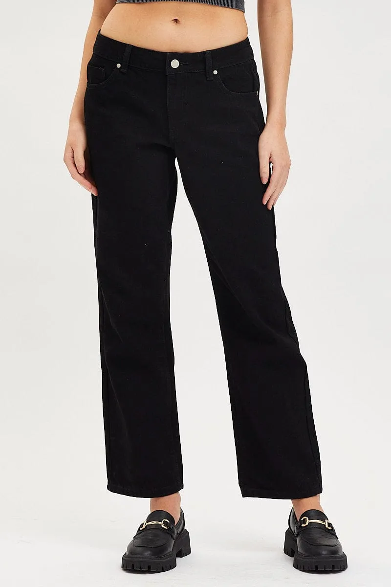 Black Straight Denim Jeans High Rise