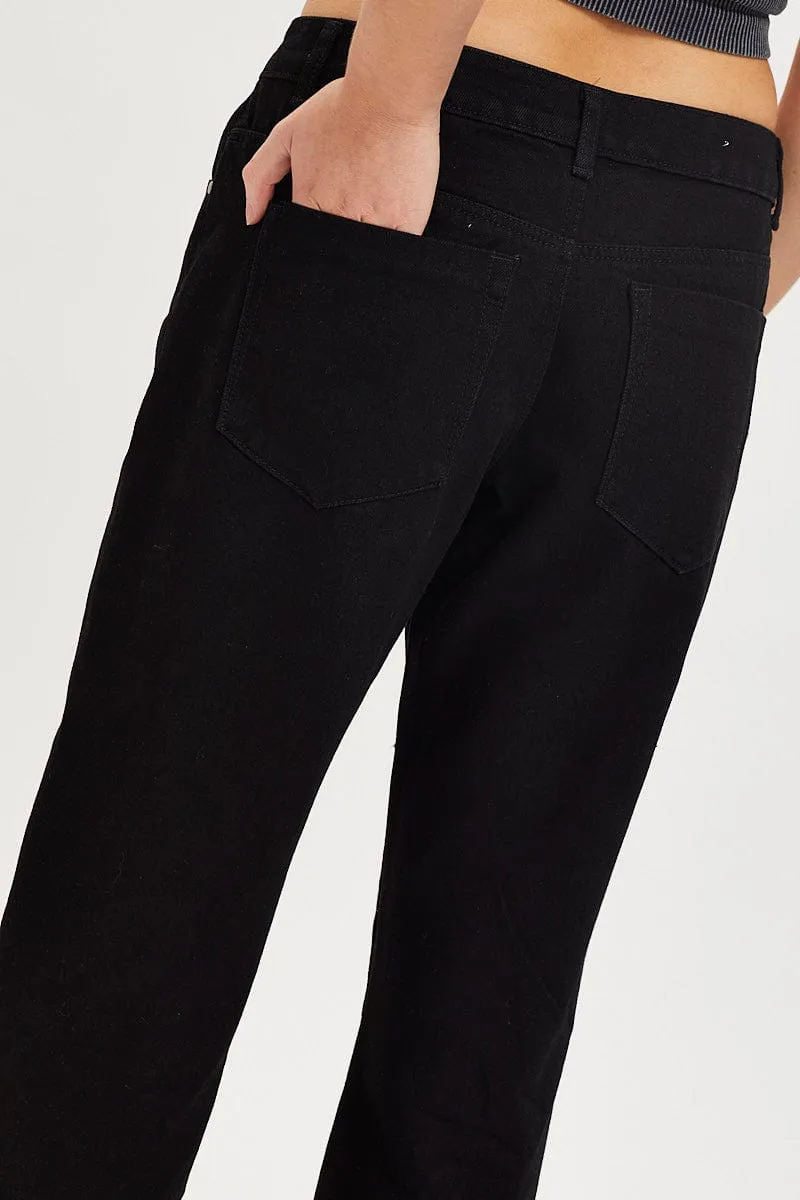 Black Straight Denim Jeans High Rise