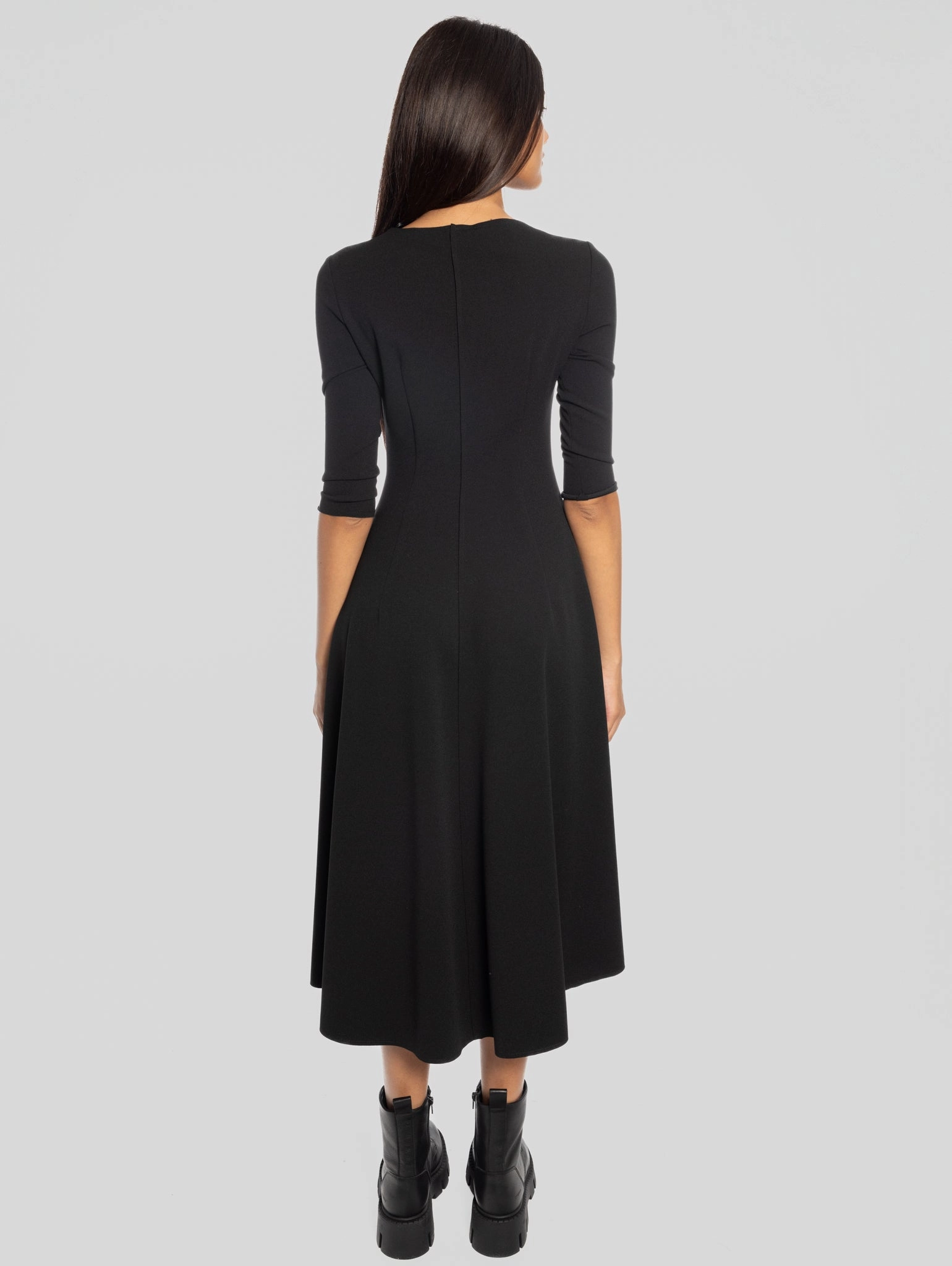 Black Flared Skirt Midi Dress