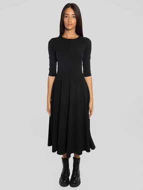 Black Flared Skirt Midi Dress