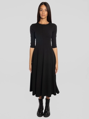 Black Flared Skirt Midi Dress