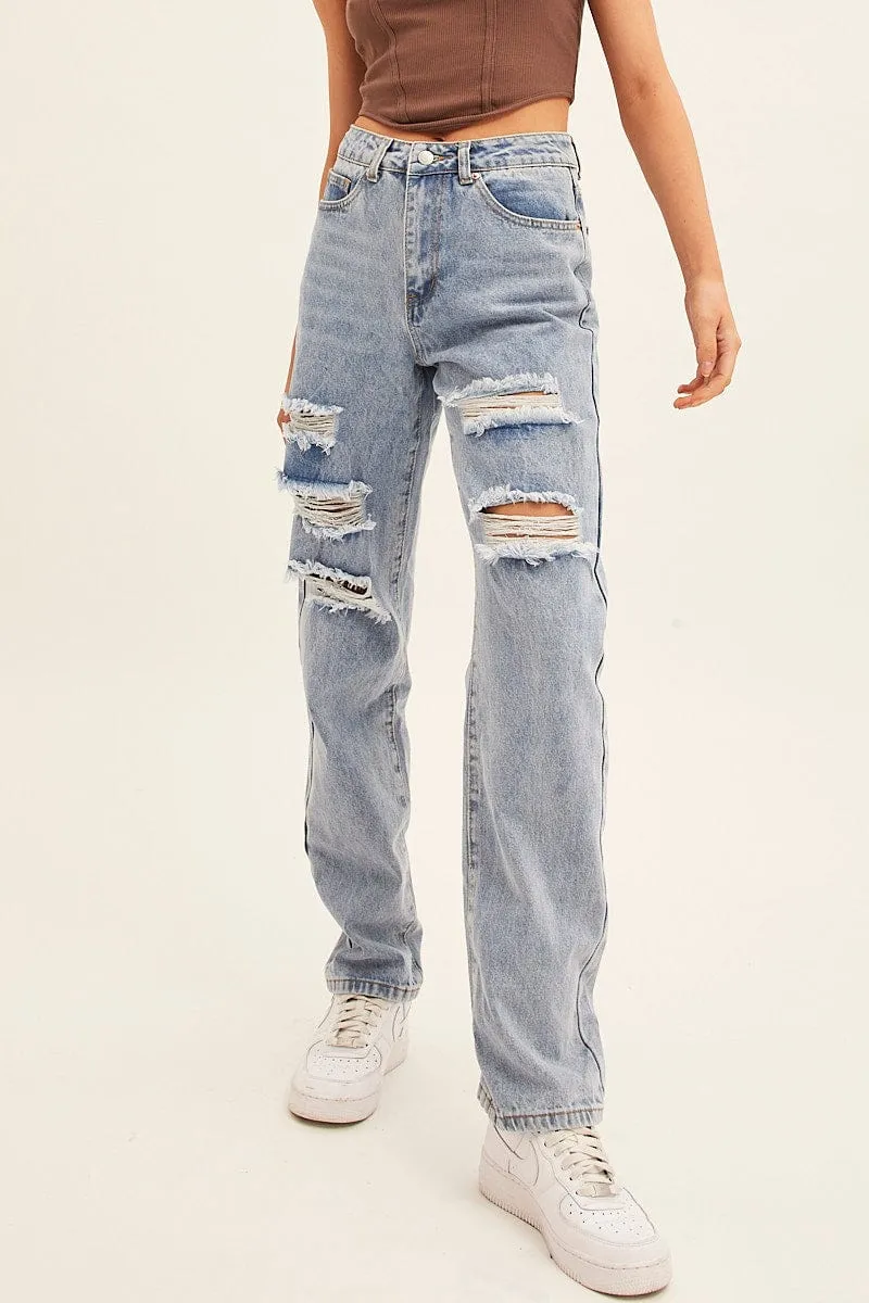 Blue Denim Jeans High Rise Boyfriend