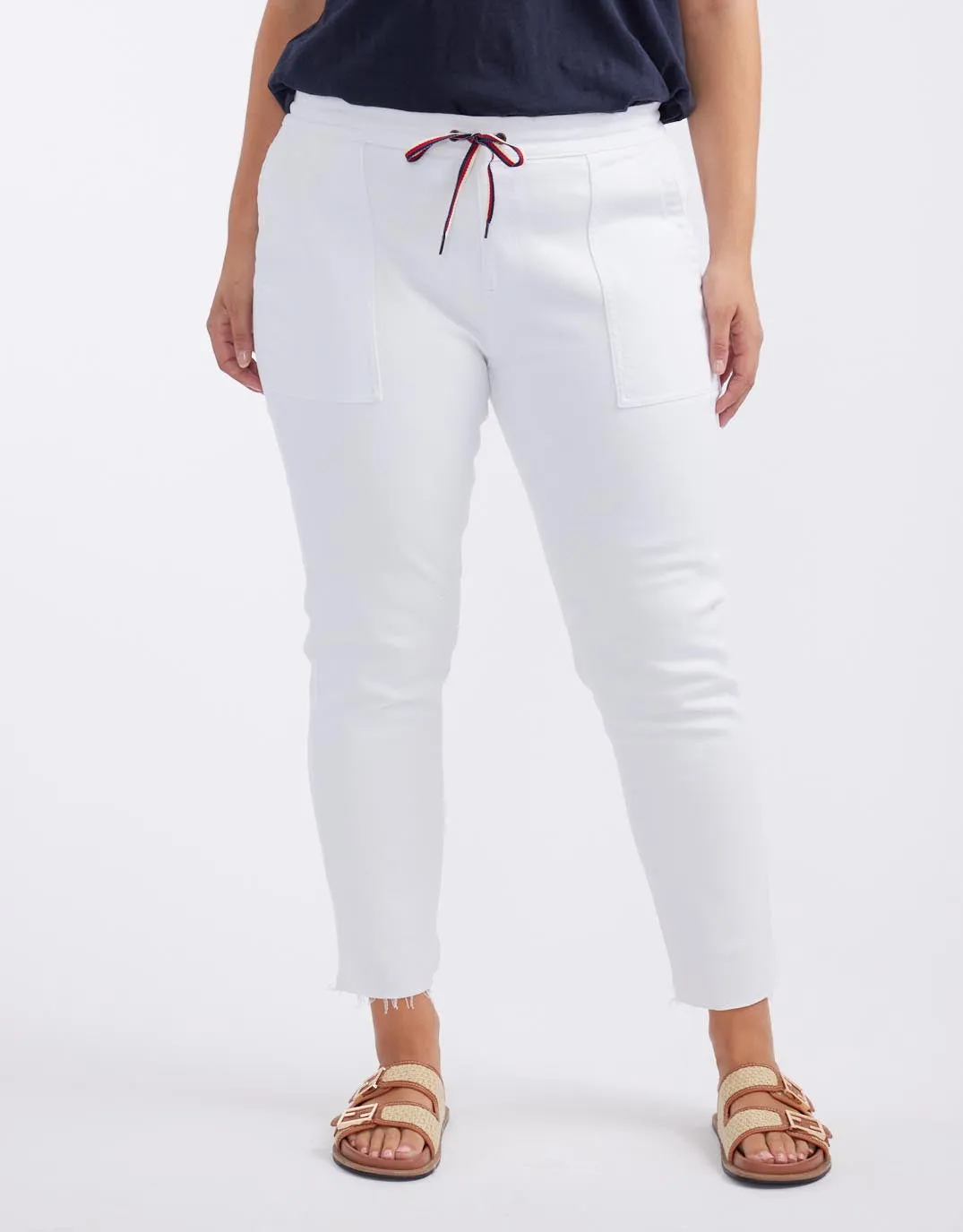 Cara Raw Hem Denim Jogger - White