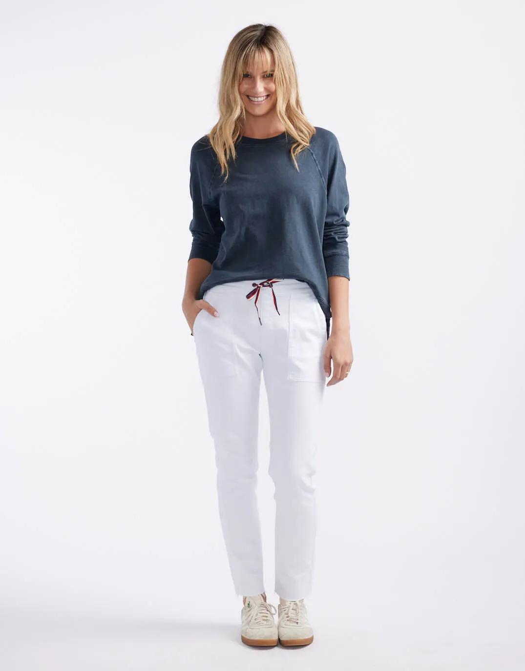 Cara Raw Hem Denim Jogger - White