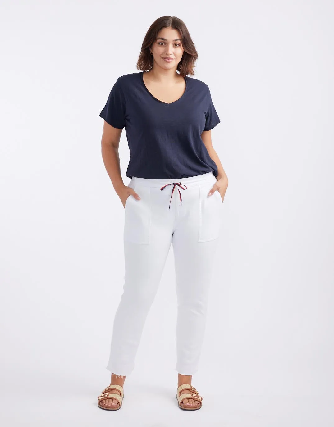 Cara Raw Hem Denim Jogger - White