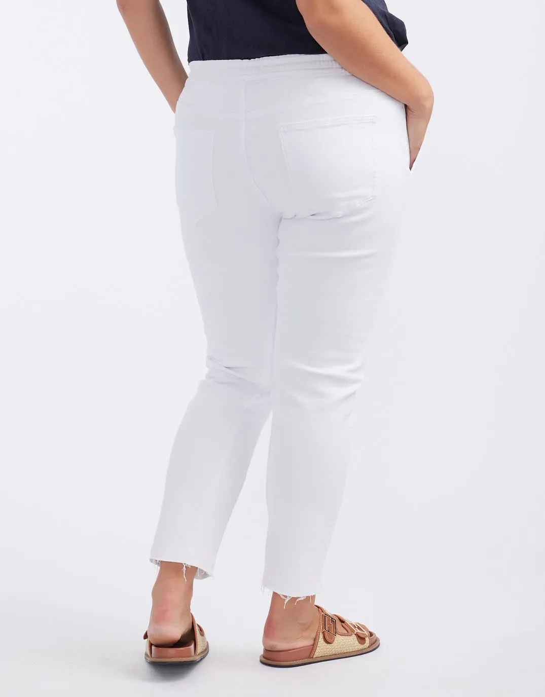Cara Raw Hem Denim Jogger - White