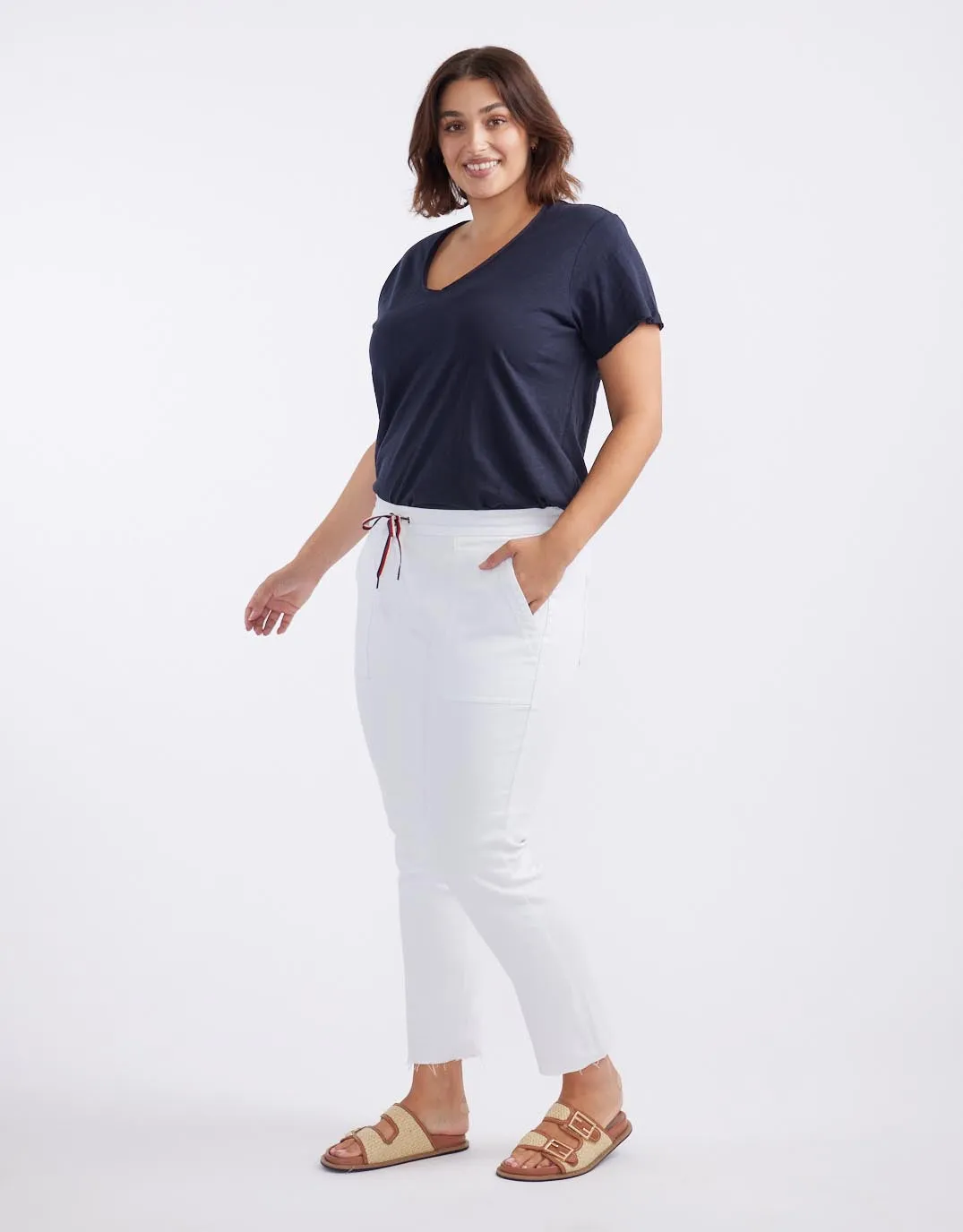 Cara Raw Hem Denim Jogger - White