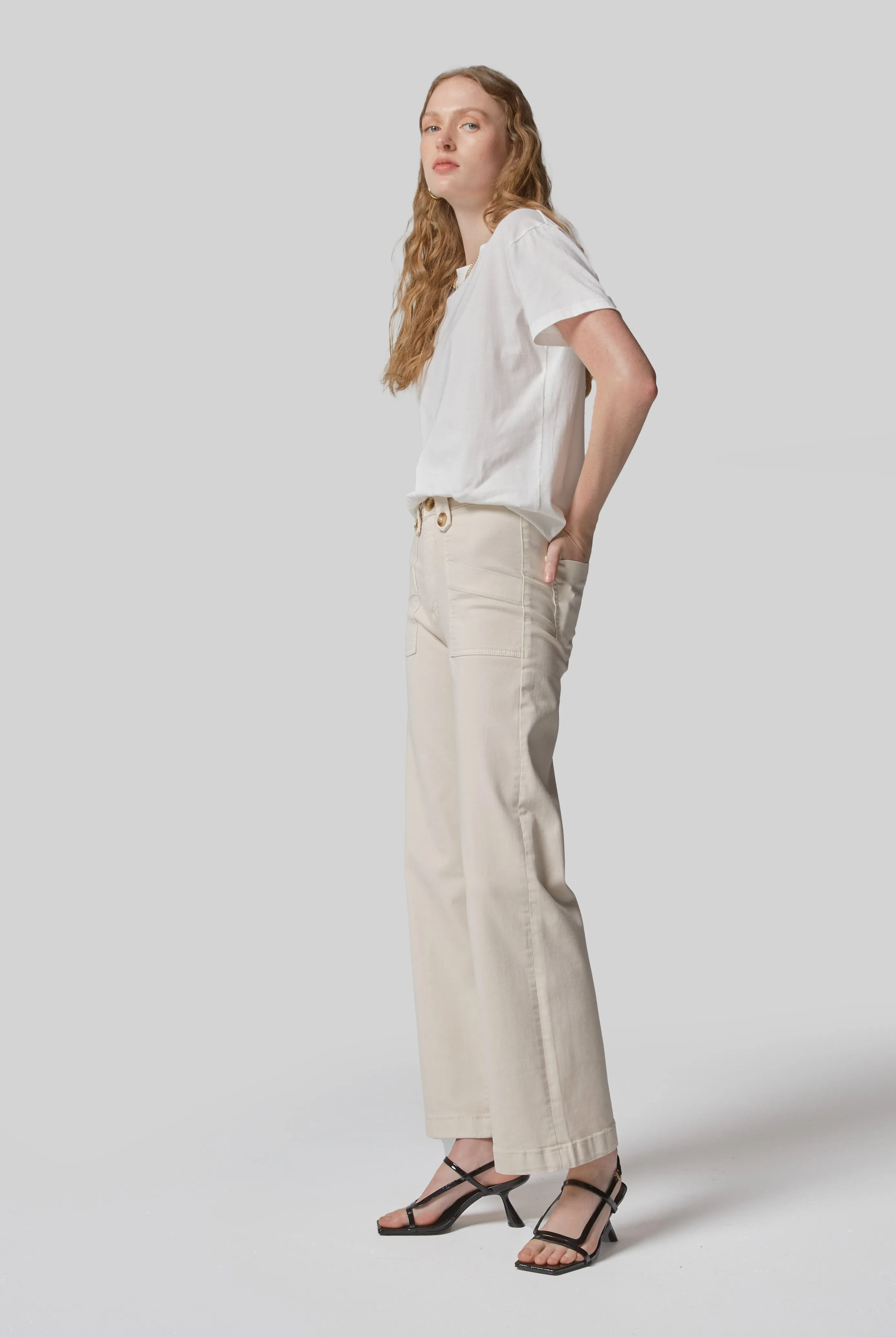Carrie Cream Wide Straight Leg Jeans