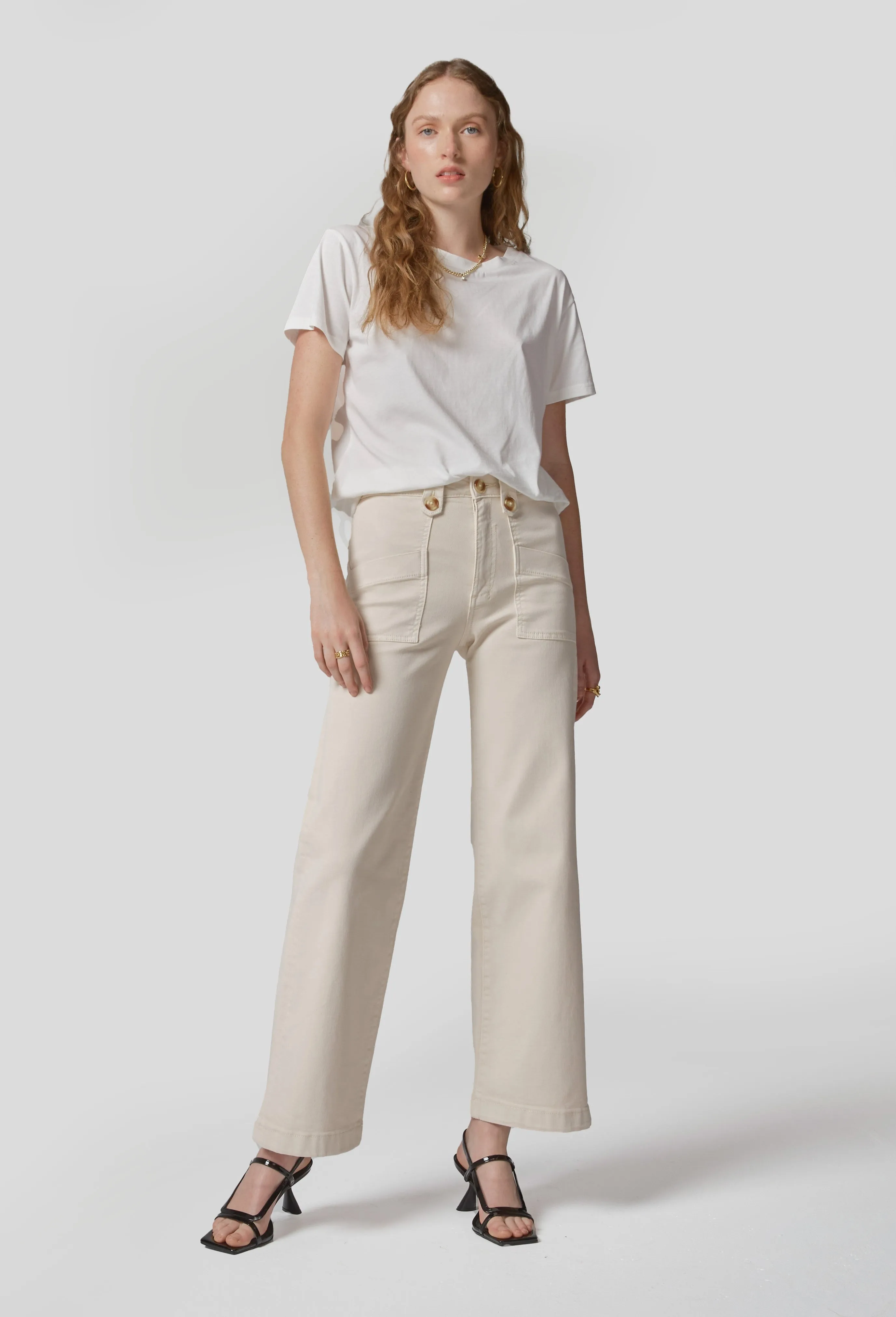 Carrie Cream Wide Straight Leg Jeans