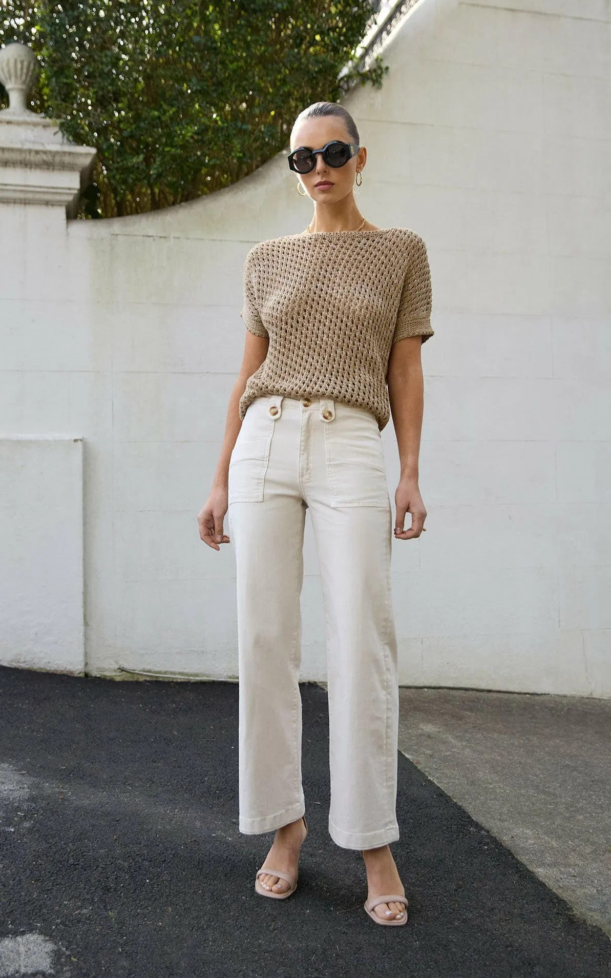 Carrie Cream Wide Straight Leg Jeans