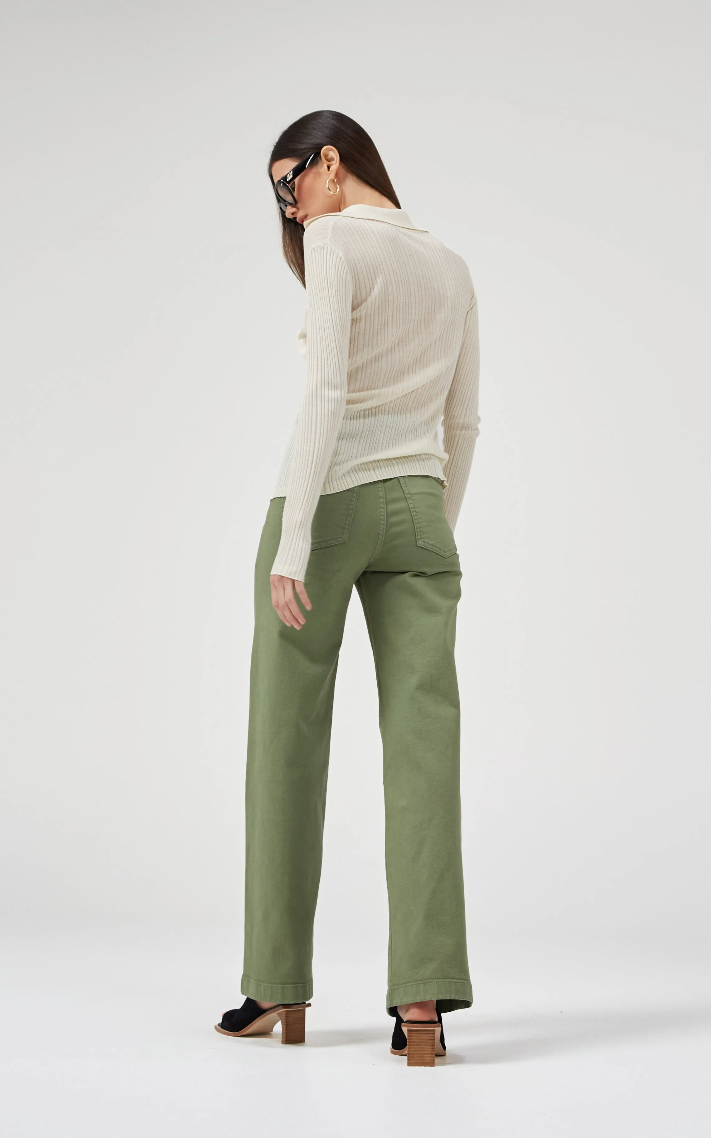 Carrie Oil Green Wide Straight Leg Jeans