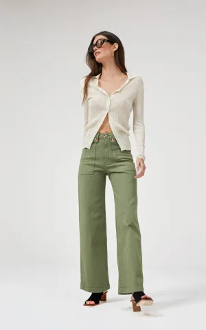 Carrie Oil Green Wide Straight Leg Jeans