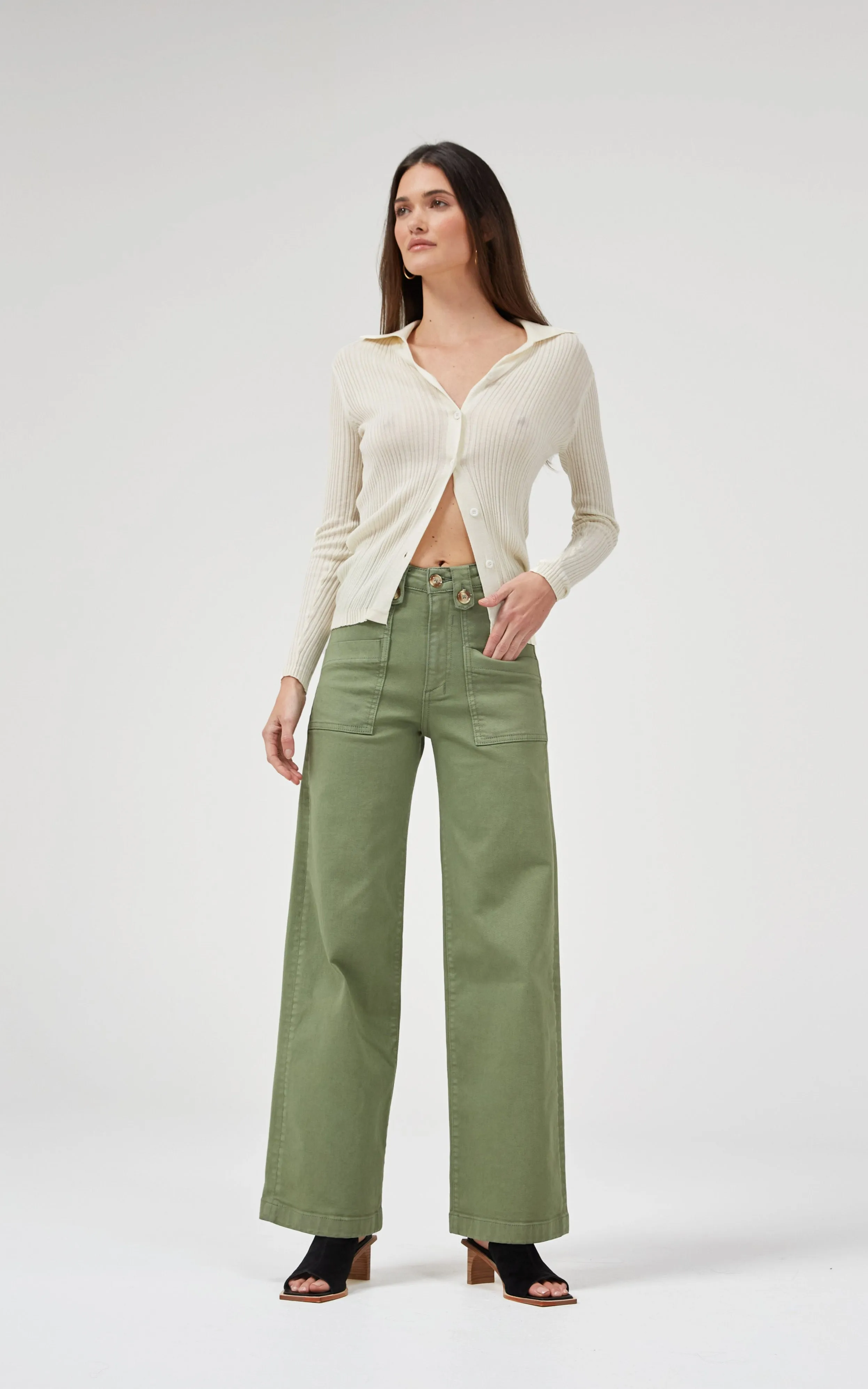 Carrie Oil Green Wide Straight Leg Jeans