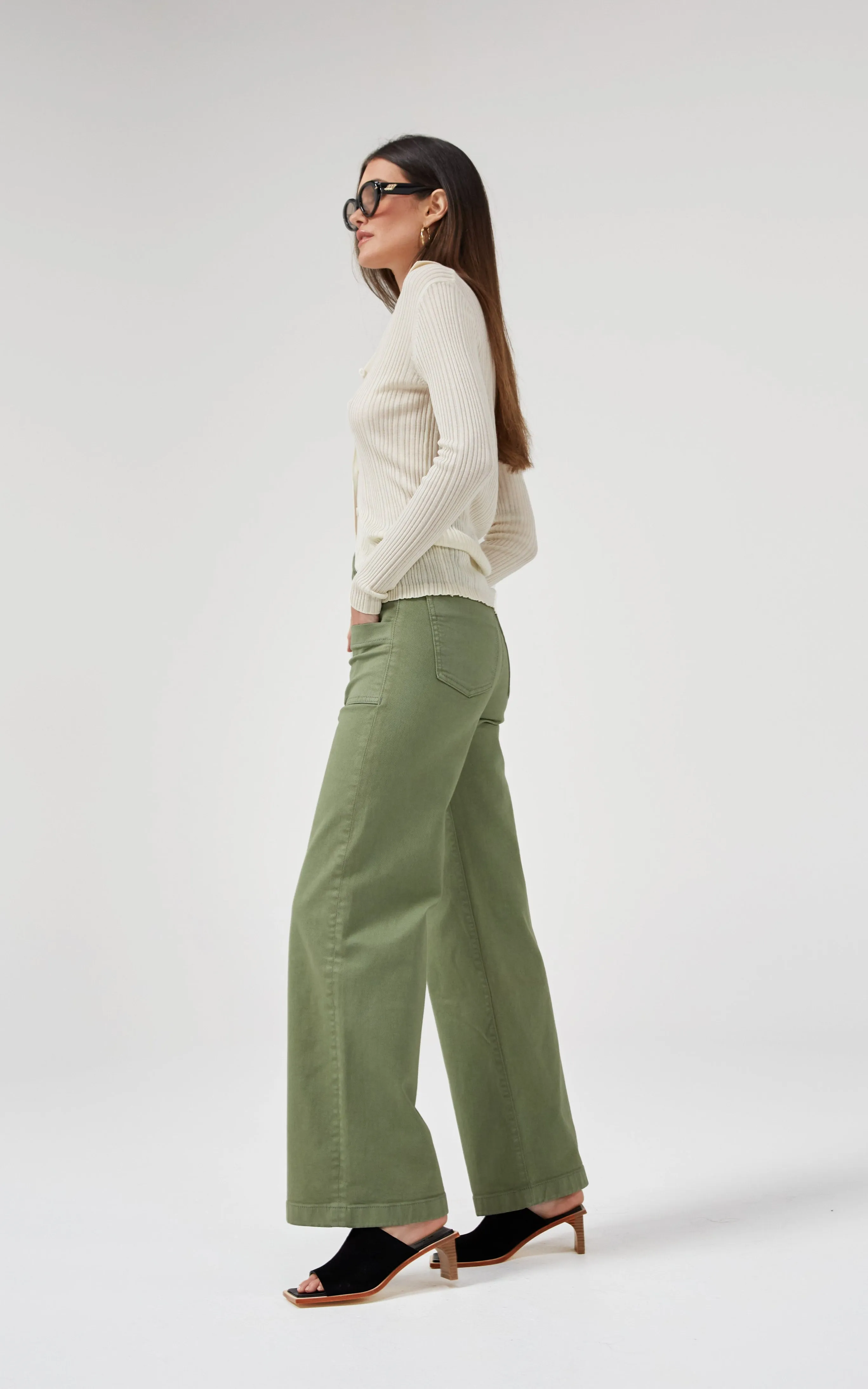 Carrie Oil Green Wide Straight Leg Jeans
