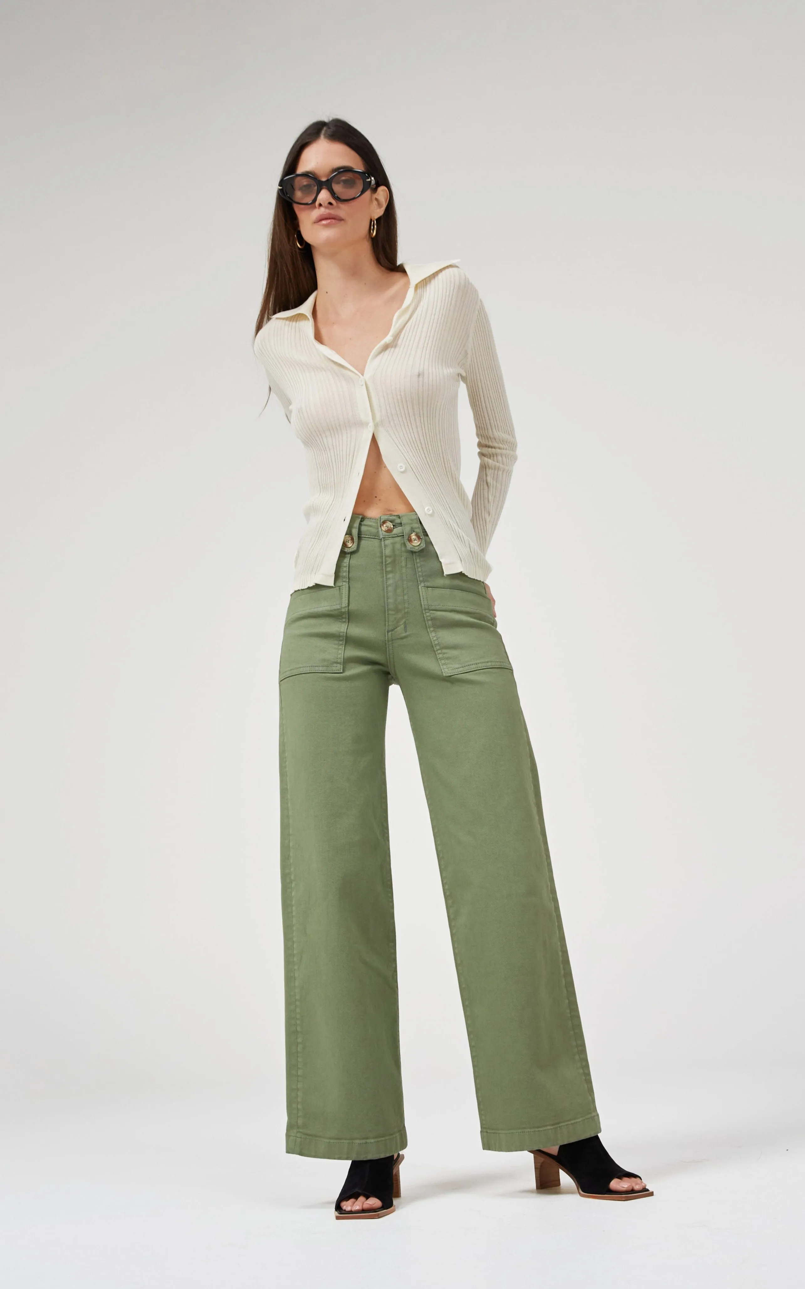 Carrie Oil Green Wide Straight Leg Jeans
