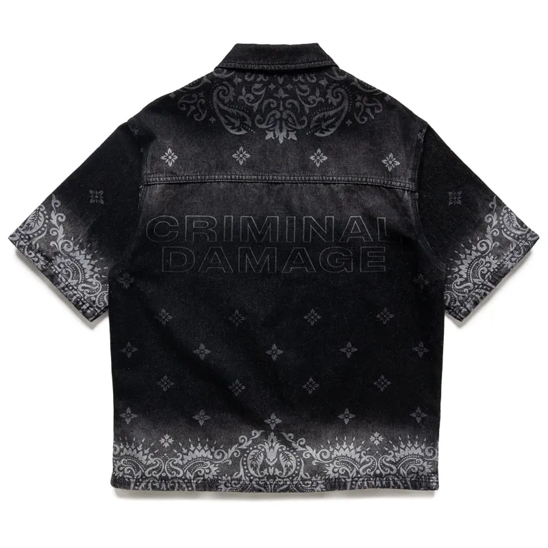 Criminal Damage Laser Print Denim Shirt - Washed Black