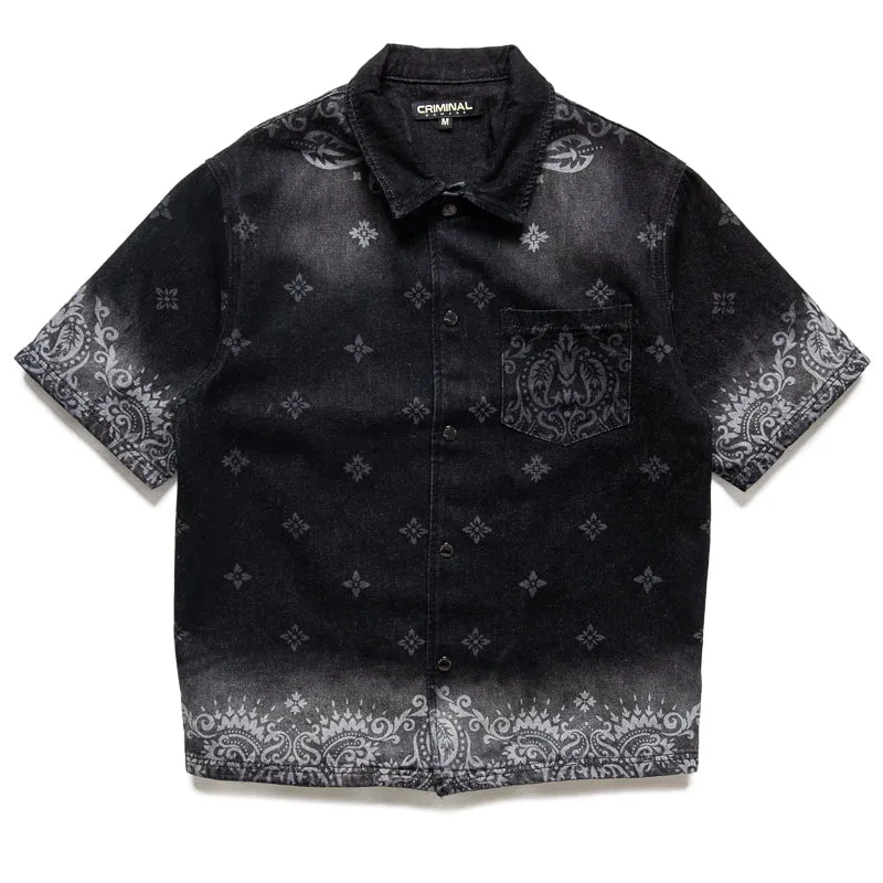 Criminal Damage Laser Print Denim Shirt - Washed Black