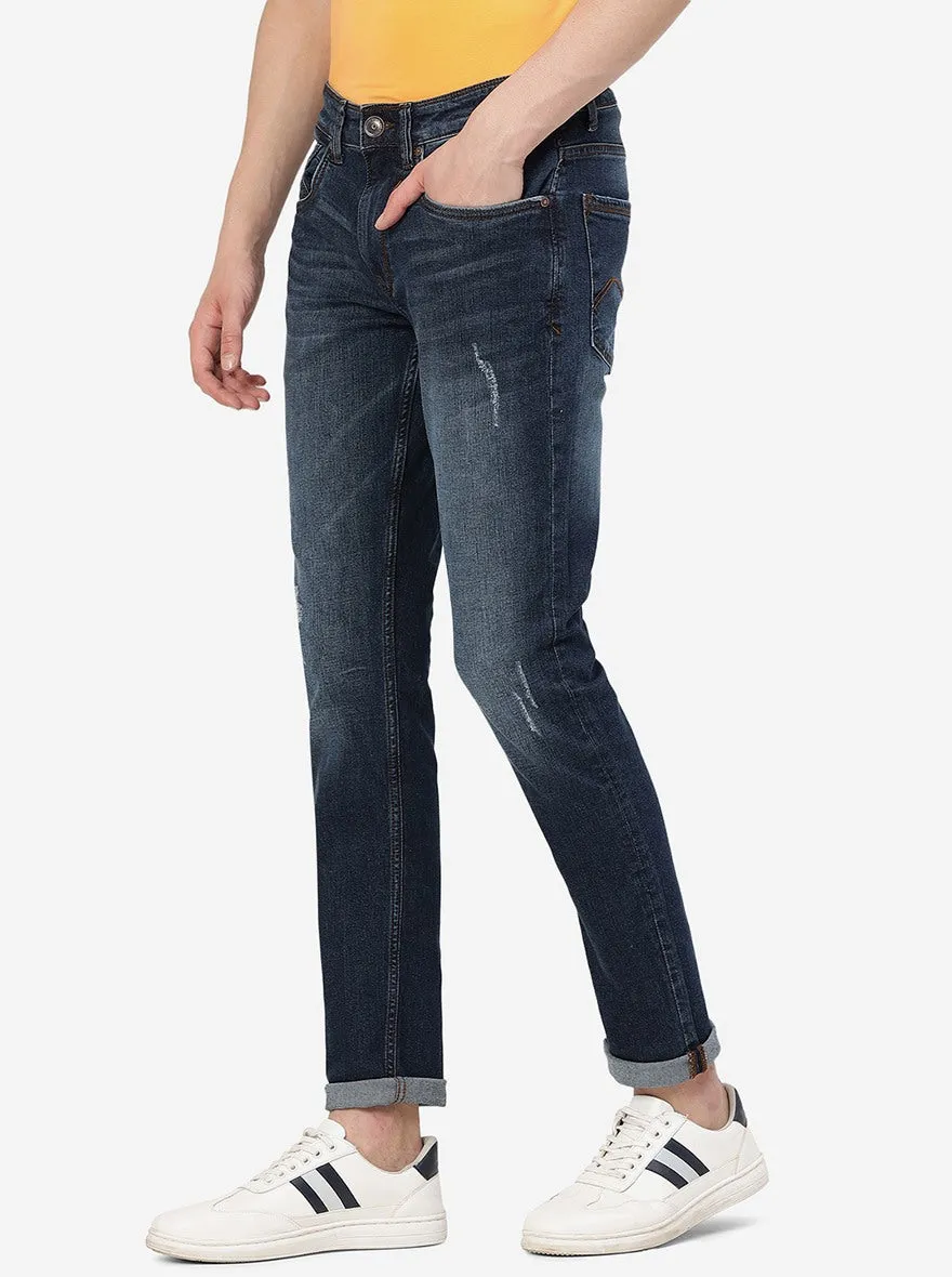 Denim Blue Washed Slim Fit Jeans | JadeBlue