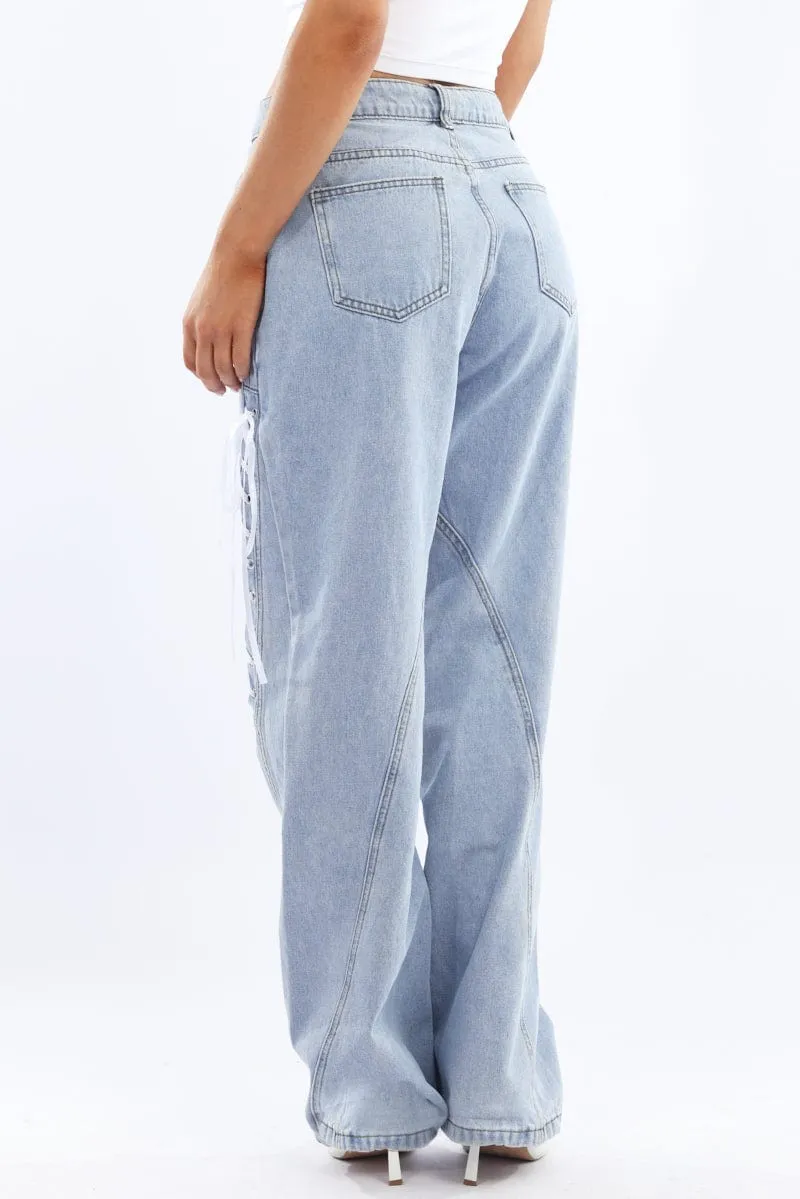 Denim Lace Up Wide Leg Jeans