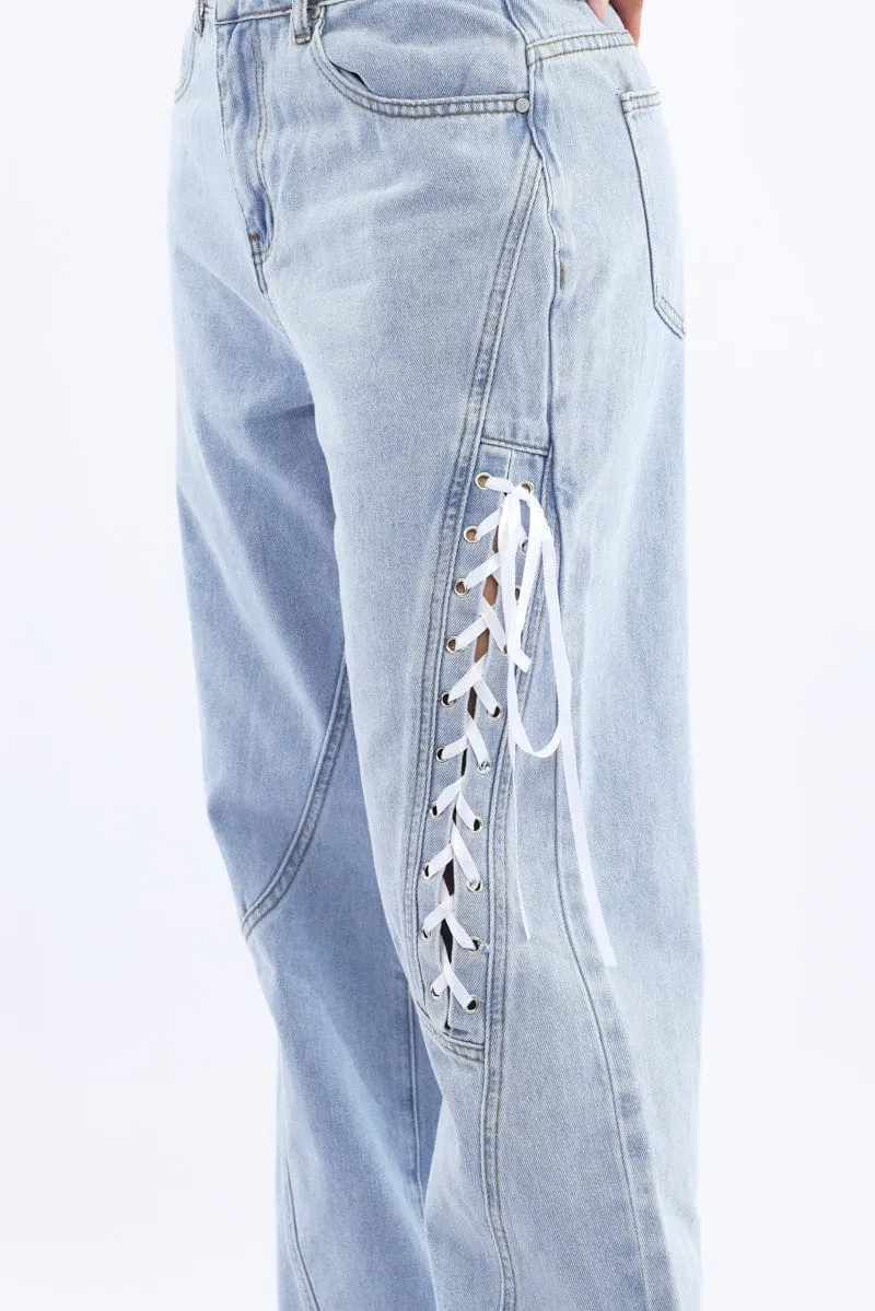 Denim Lace Up Wide Leg Jeans