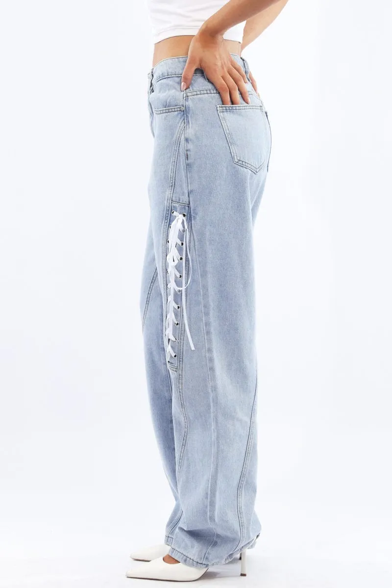 Denim Lace Up Wide Leg Jeans