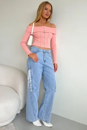 Denim Lace Up Wide Leg Jeans