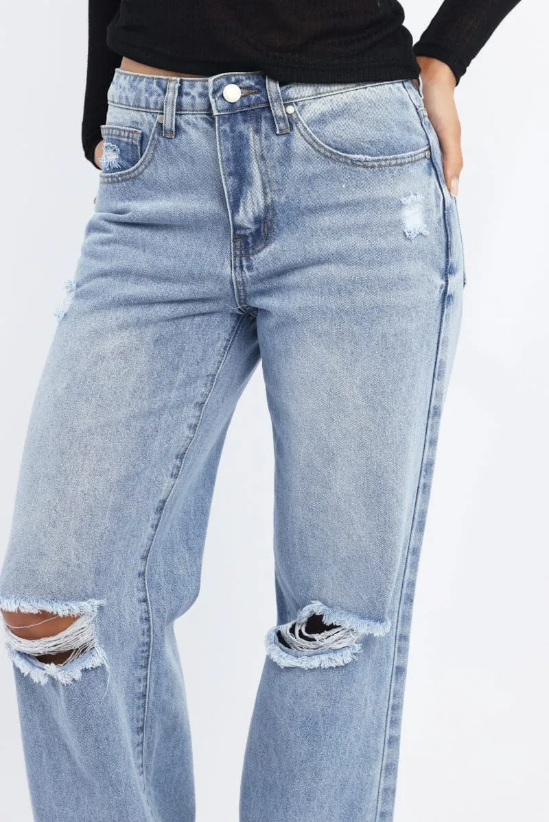 Denim Wide Leg Jeans Mid Rise