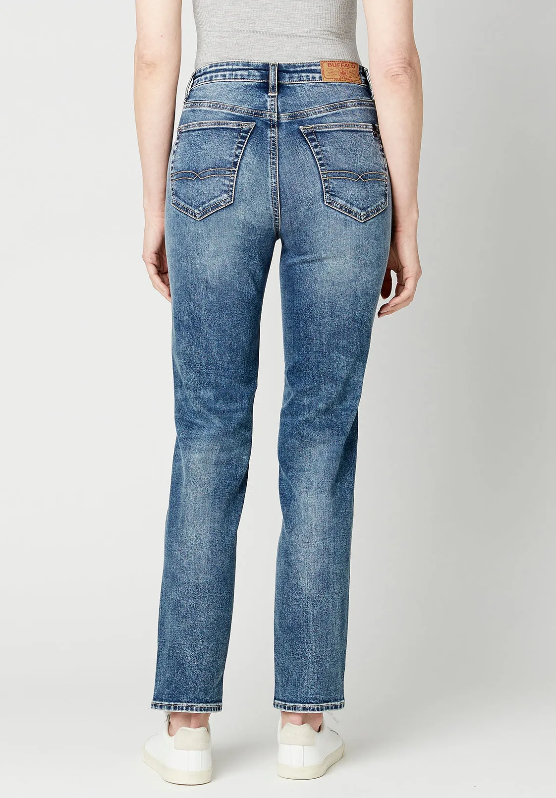 High Rise Straight Jayden Women's Jeans, Stonewashed Indigo - BL15836
