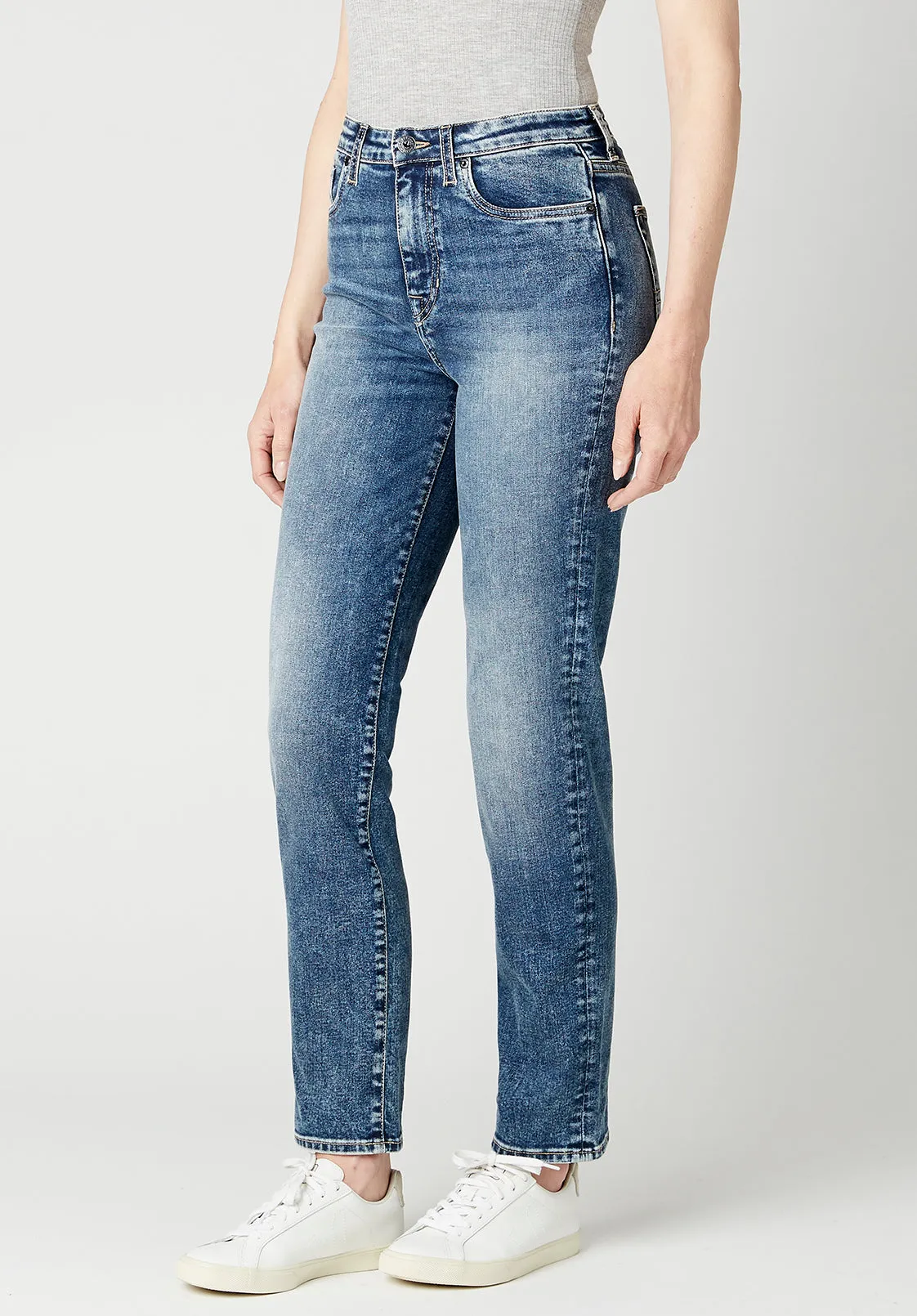 High Rise Straight Jayden Women's Jeans, Stonewashed Indigo - BL15836