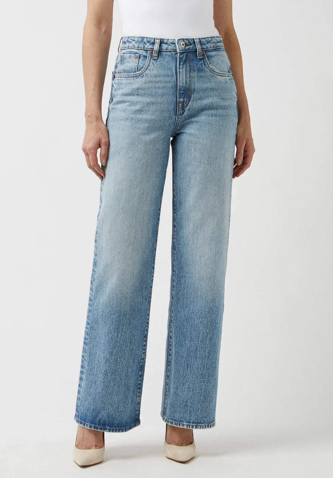 High Rise Wide Leg Addie Women's Jeans, Light Blue - BL15901