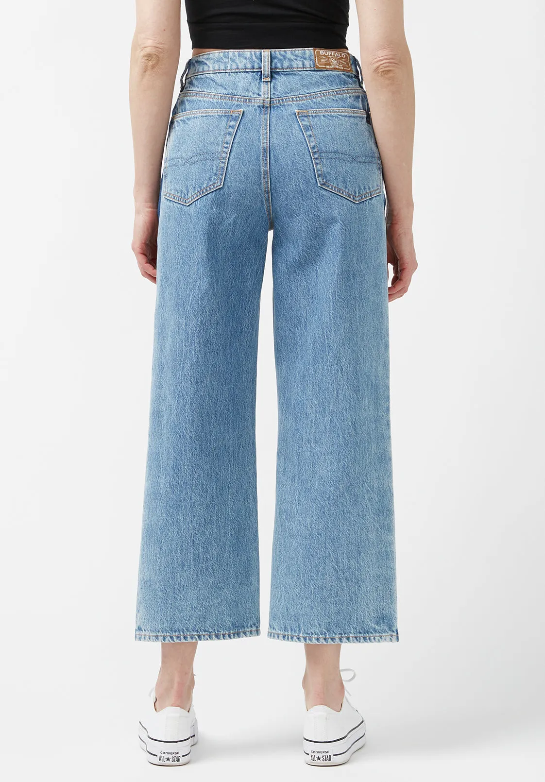 High Rise Wide Leg Cropped Addisson Women’s Jeans, Shadow Wash Blue - BL15896