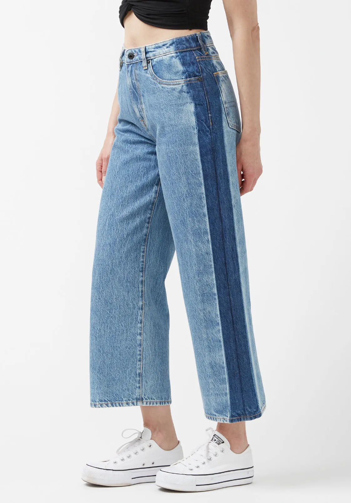 High Rise Wide Leg Cropped Addisson Women’s Jeans, Shadow Wash Blue - BL15896