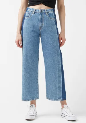 High Rise Wide Leg Cropped Addisson Women’s Jeans, Shadow Wash Blue - BL15896