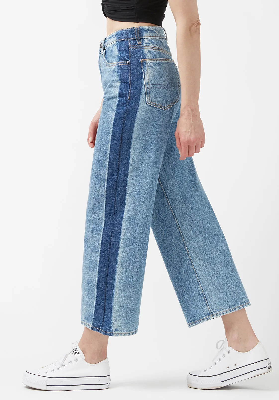 High Rise Wide Leg Cropped Addisson Women’s Jeans, Shadow Wash Blue - BL15896