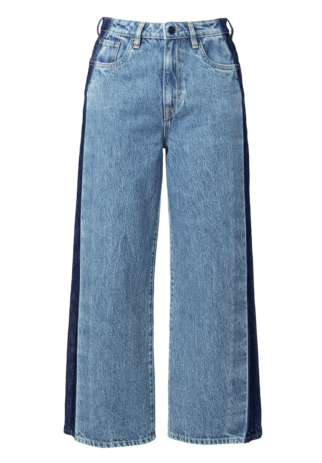 High Rise Wide Leg Cropped Addisson Women’s Jeans, Shadow Wash Blue - BL15896