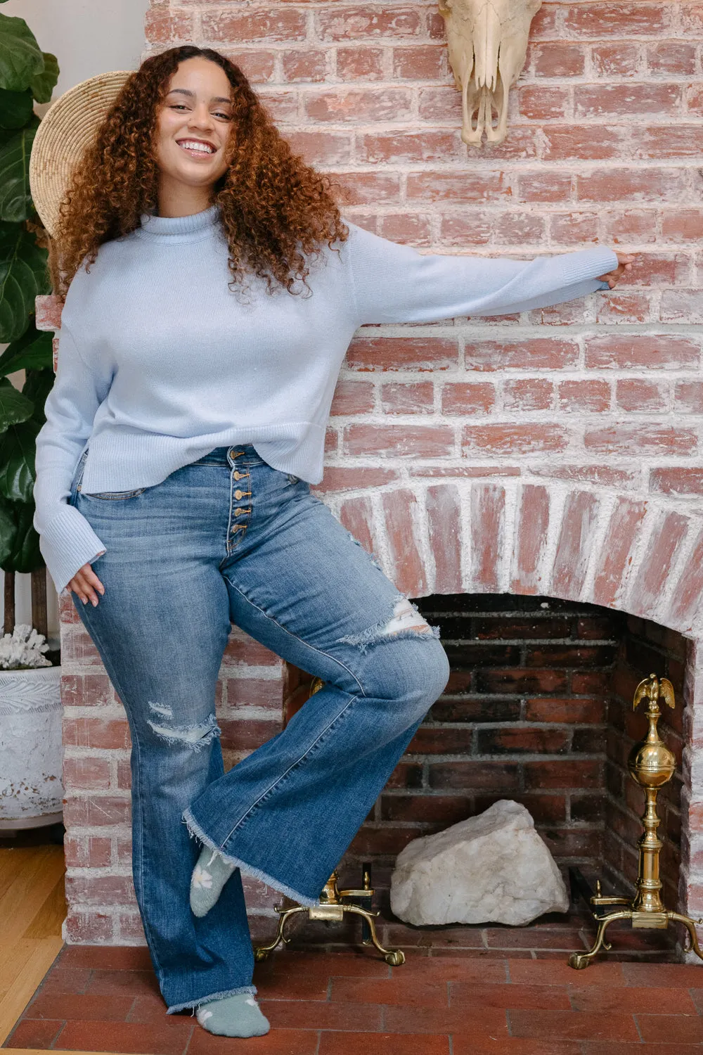 Indie Mid Rise Flare Jeans – Buttoned Up and Ready to Flaunt - PLUS