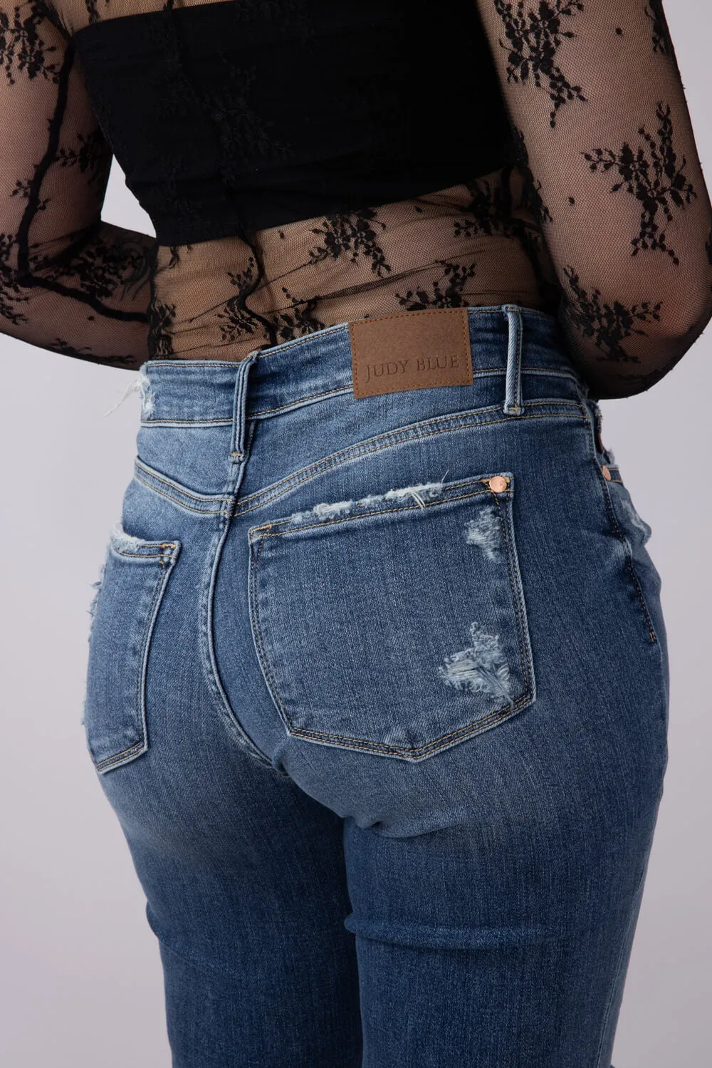 Judy Blue Mid Rise Distress Button Fly Boyfriend Jeans for Women | 82664REG
